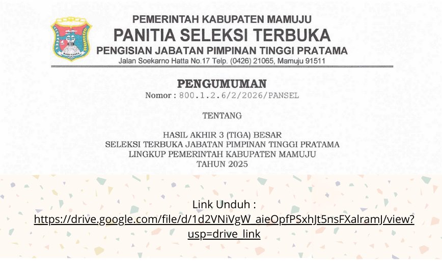 Hasil Akhir Tiga Besar Seleksi JPTP